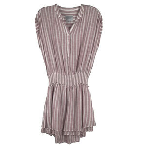 Rails Angelina Rose Stripe Mini Dress Linen Blend Smocked Pink White Size Medium